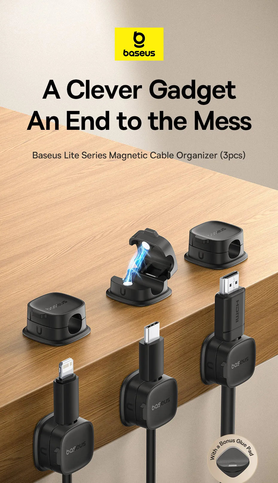 Organizador de Cables Magnético - Escritorio Ordenado