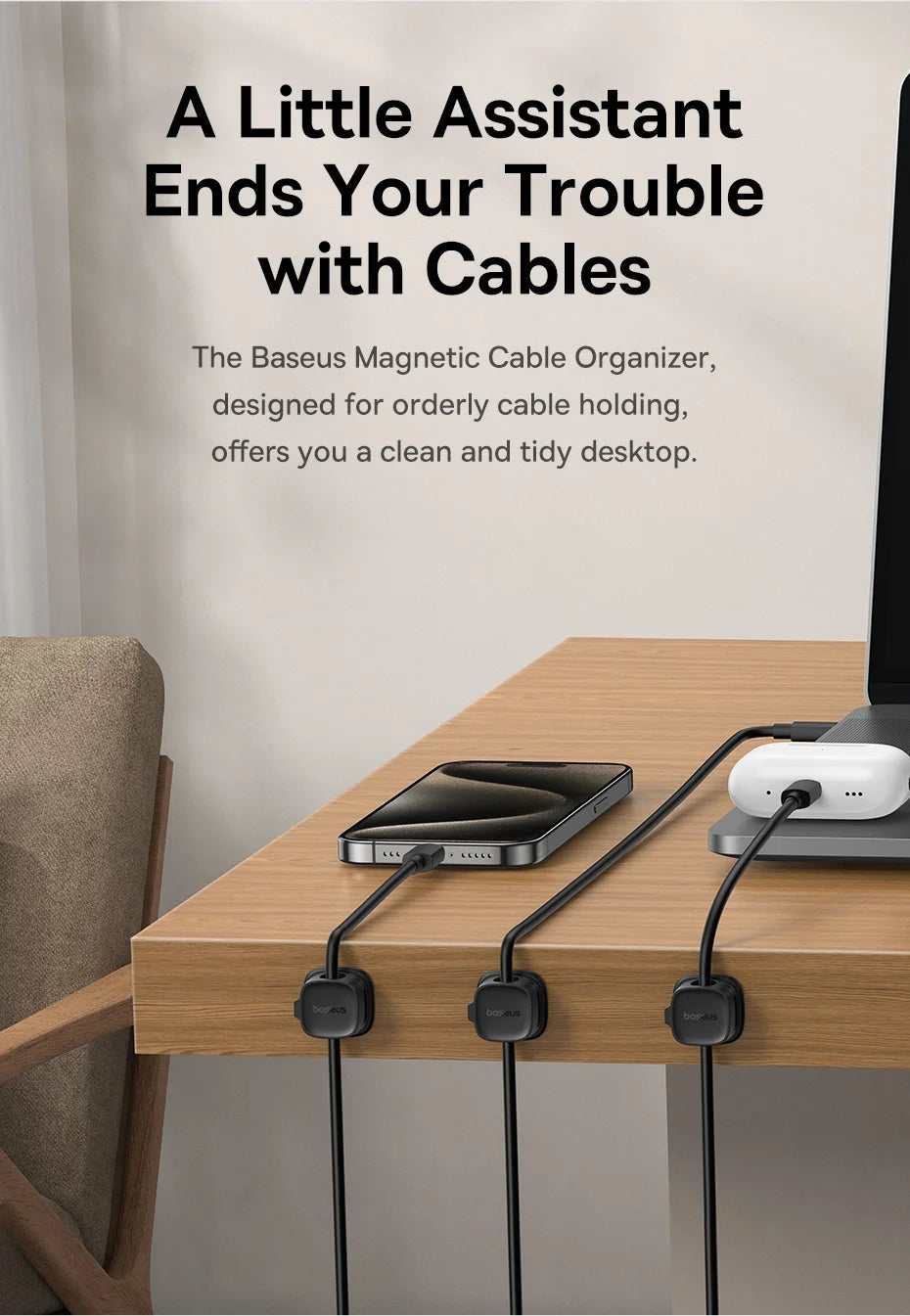 Organizador de Cables Magnético - Escritorio Ordenado